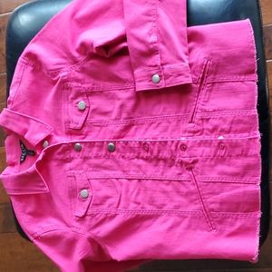 NWT Baccini Hot Pink denim jacket frayed hem size Large